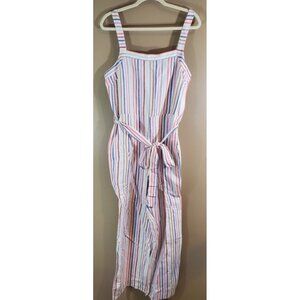 Gap Apronneck Linen Blend White Color Striped Jumpsuit Sz 12T Vacation Summer